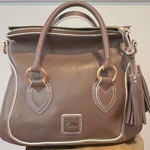 Dooney & Bourke Taupe Leather Small Satchel 100% Genuine Leather & Suede Cotton